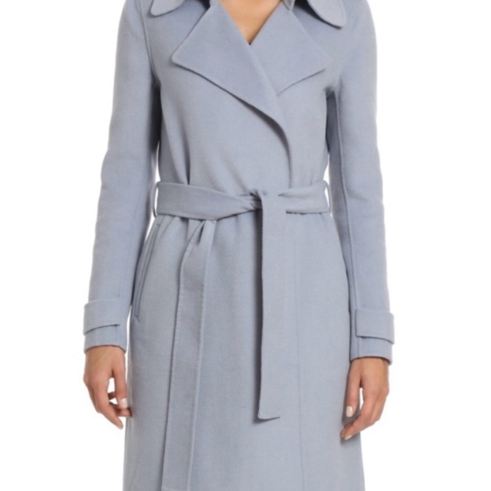 Badgley Mischka Soft Steel Blue Wool Coat Size XL Belt Closure